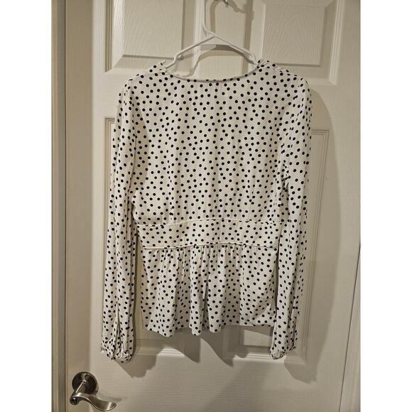 Boden Elsie Spotted Blouse White Navy Polka Dot Long Sleeve Viscose Womens 6 Reg - Picture 6 of 6